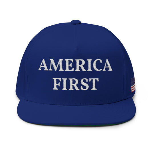 America First Embroidered Flat Bill Cap