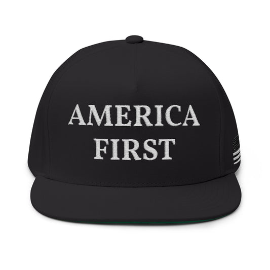 America First Embroidered Flat Bill Cap