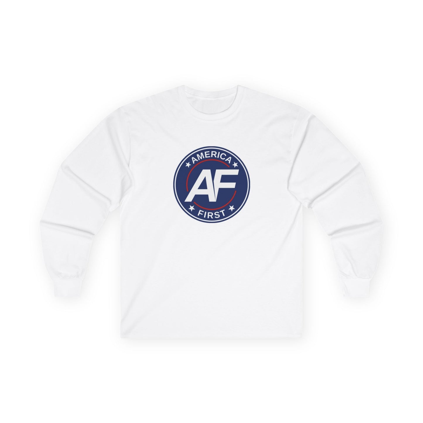 America First AF Logo Long Sleeve Tee — Patriotic Graphic Cotton Shirt