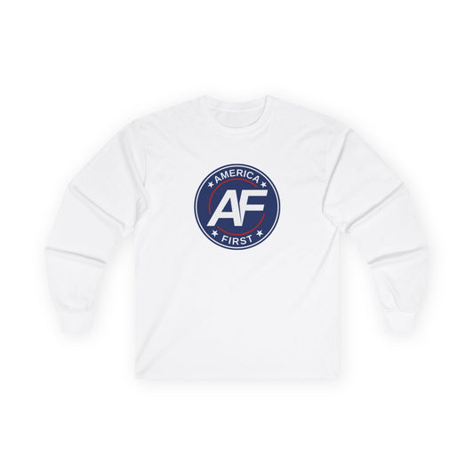 America First AF Logo Long Sleeve Tee — Patriotic Graphic Cotton Shirt